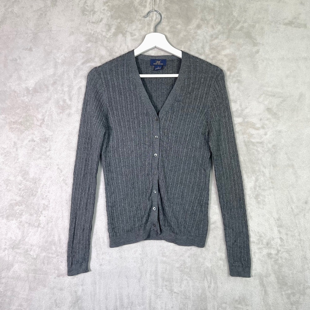 Brooks Brothers 346 Gray Cable Knit Silk‎ Cashmere Sweater Size S Preppy Luxury